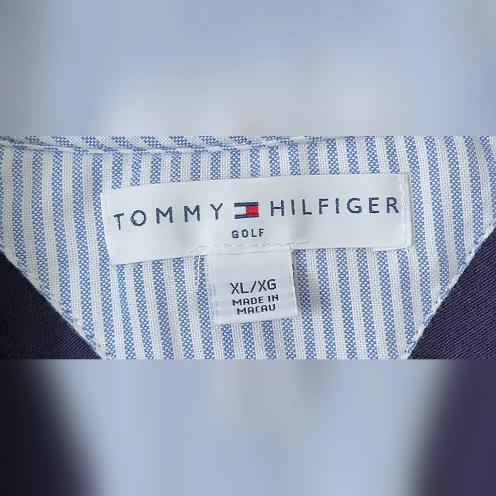 Y2K Tommy Hilfiger Polo Women's XL Navy Short Sleeve 1/4 Button Strechy Cotton - Picture 6 of 13